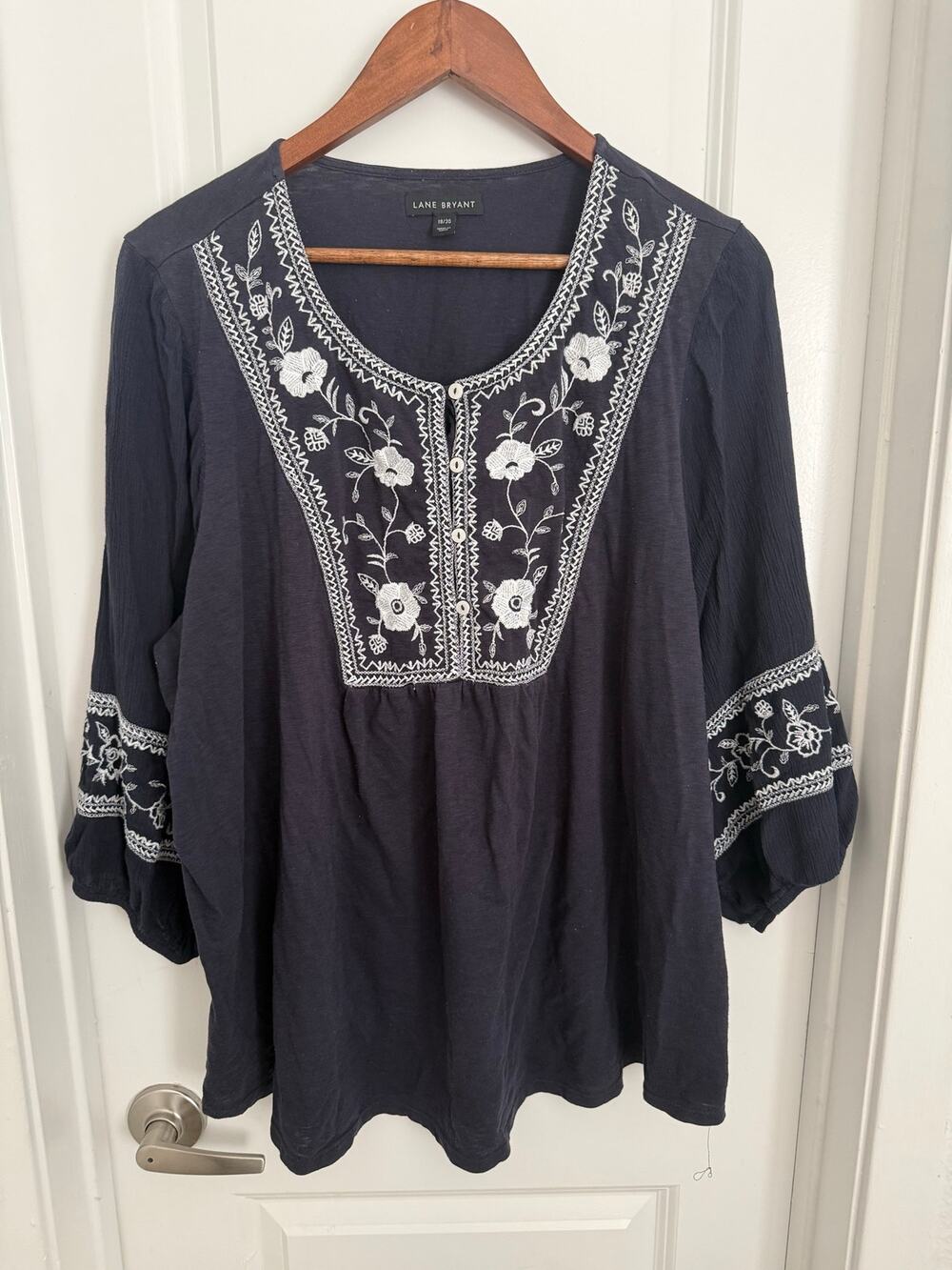 Lane Bryant Floral Embroidered Balloon Sleeves Boho Blouse